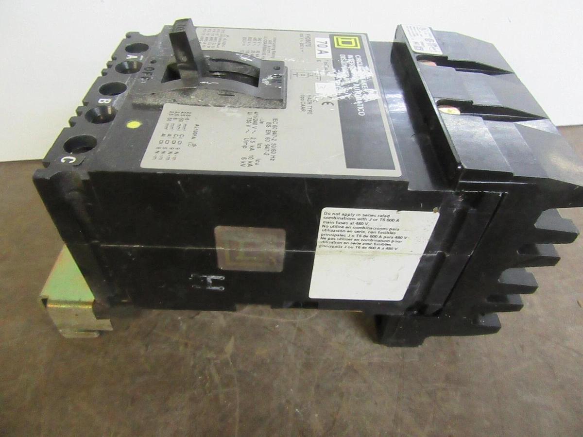 Used SQUARE D I-LINE BREAKER FH36070 3-POLE 70 AMP 600 VAC W/ LUGS **WARRANTY**