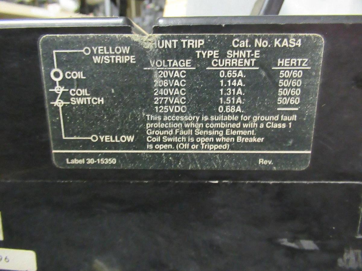 Used CUTLER HAMMER BREAKER LS36F600E 3-POLE 600A 600VAC 250VDC W/ SHUNT TRIP AND LUGS