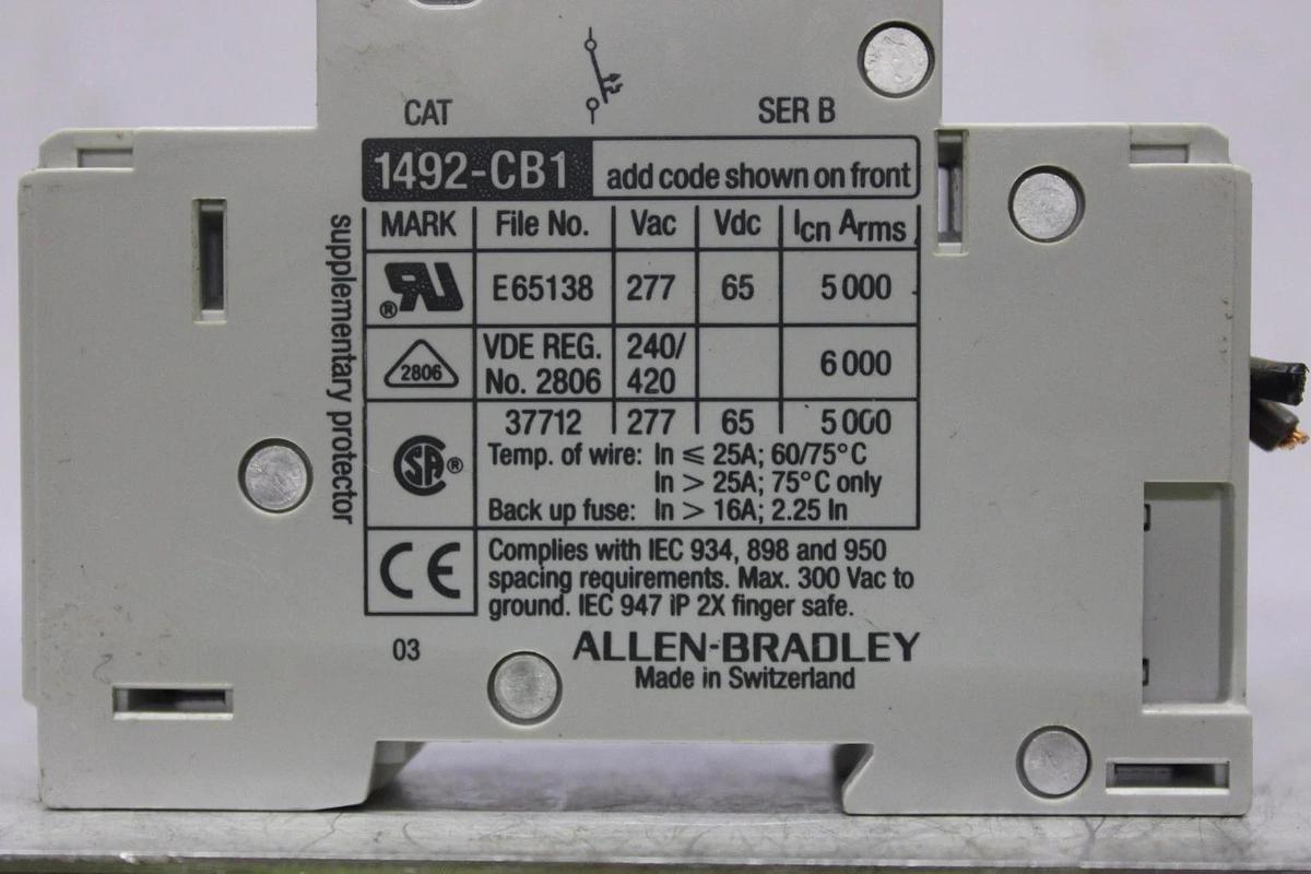Used ALLEN BRADLEY CIRCUIT BREAKER 1492-CB1 SINGLE POLE 1 AMP 277 VAC H010