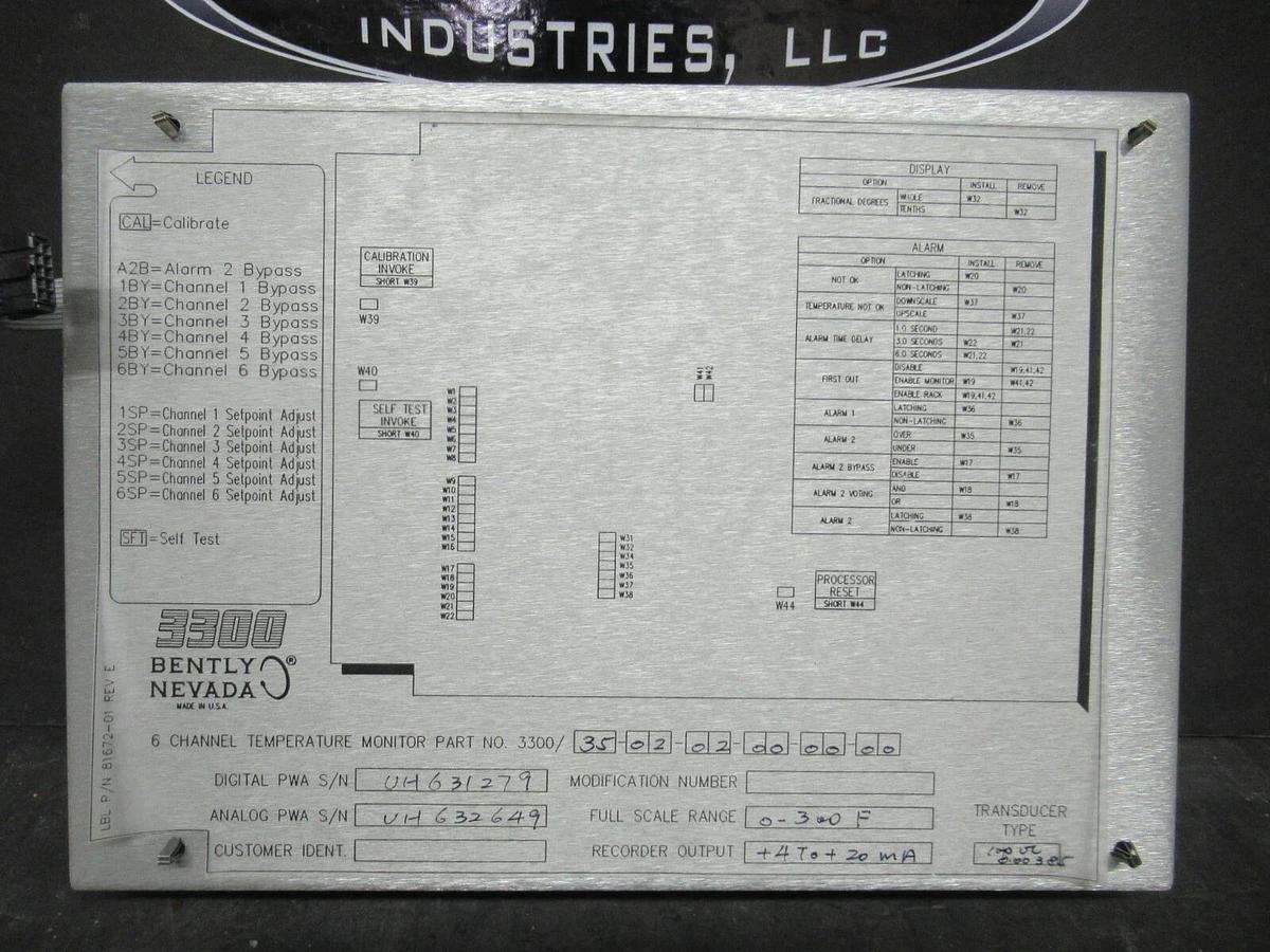 Used BENTLY NEVADA 6 CHANNEL TEMP. MONITOR 81672-01 REV. E 3300/35-02-02-00-00-00