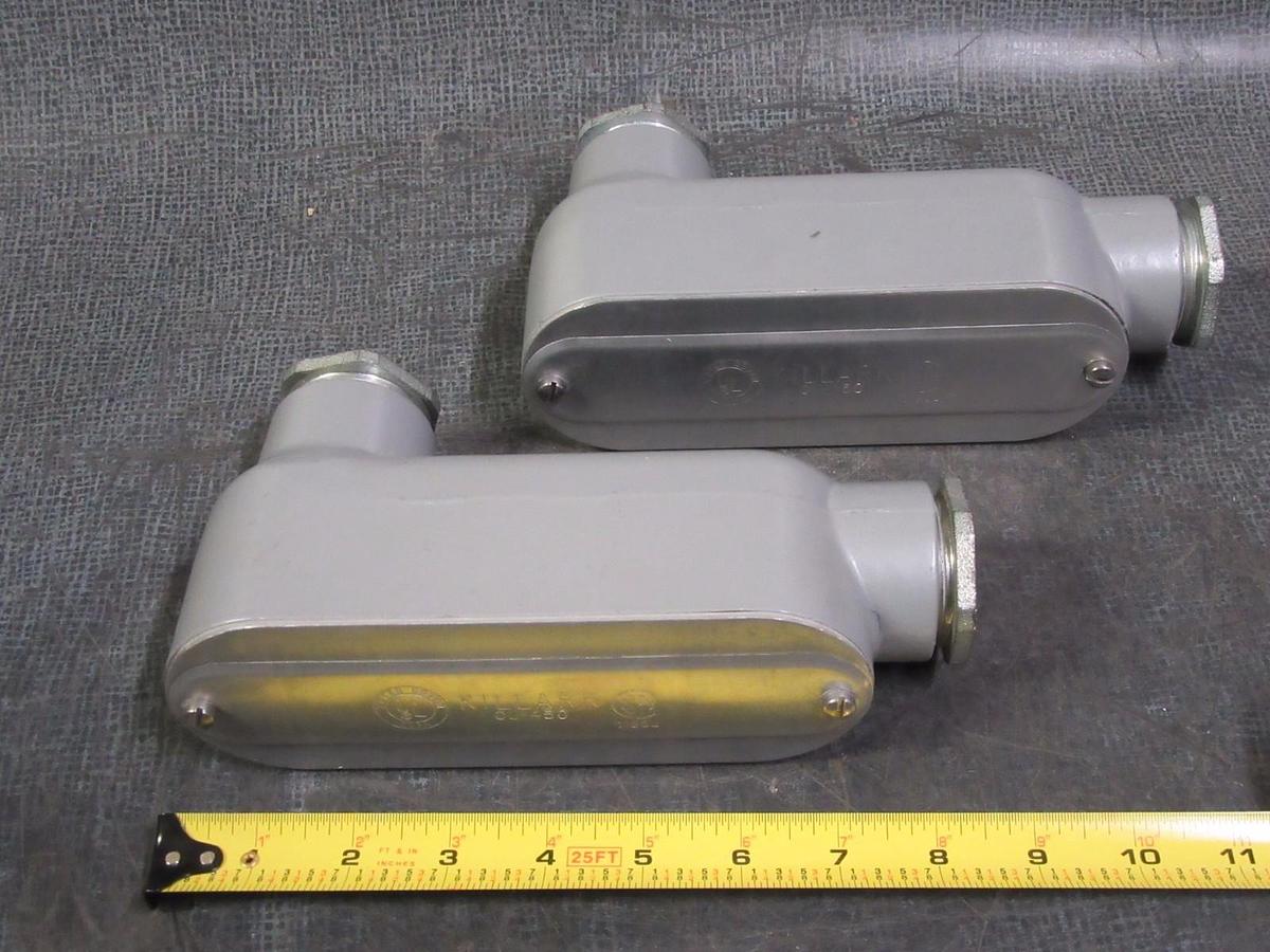 Used (1) KILLARK CONDUIT BODY WITH COVER & BUSHINGS 1 1/4" 28.8 CU" # OLB-4 ; OL-450