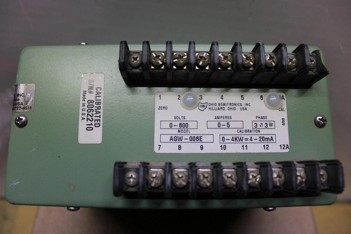 Used OHIO SEMITRONICS TRANSDUCER AGW-006E 600 VOLT 5 AMP 3 WATT **WARRANTY**