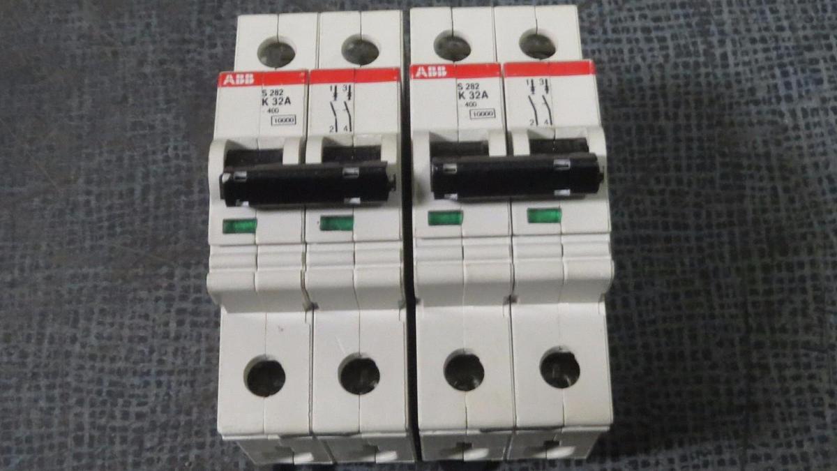Used (SET OF 2) ABB S282 K32A CIRCUIT BREAKER  32 AMP  277/480 VAC  2 POLE # S282K32A