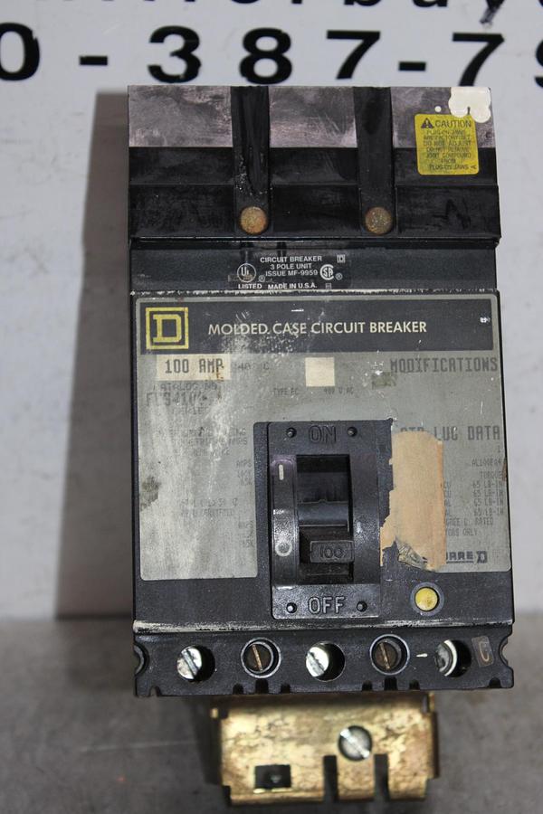 Used SQUARE D I-LINE CIRCUIT BREAKER FH36100 SERIES 2 100 AMP 600 VAC 3-POLE