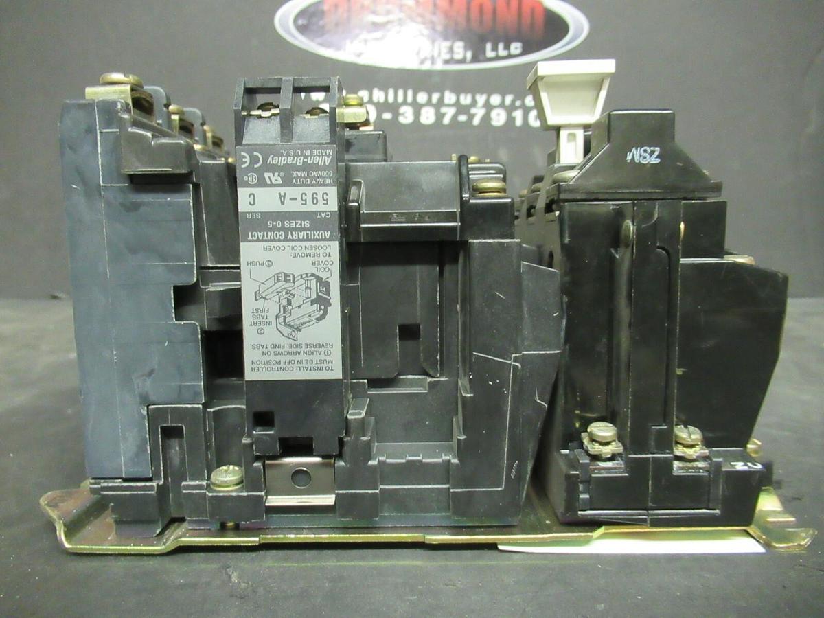 Used ALLEN BRADLEY STARTER 509-A0D SER. B 600 VAC 5 HP @ 460 VAC 3 PH 18 AMP SIZE 0