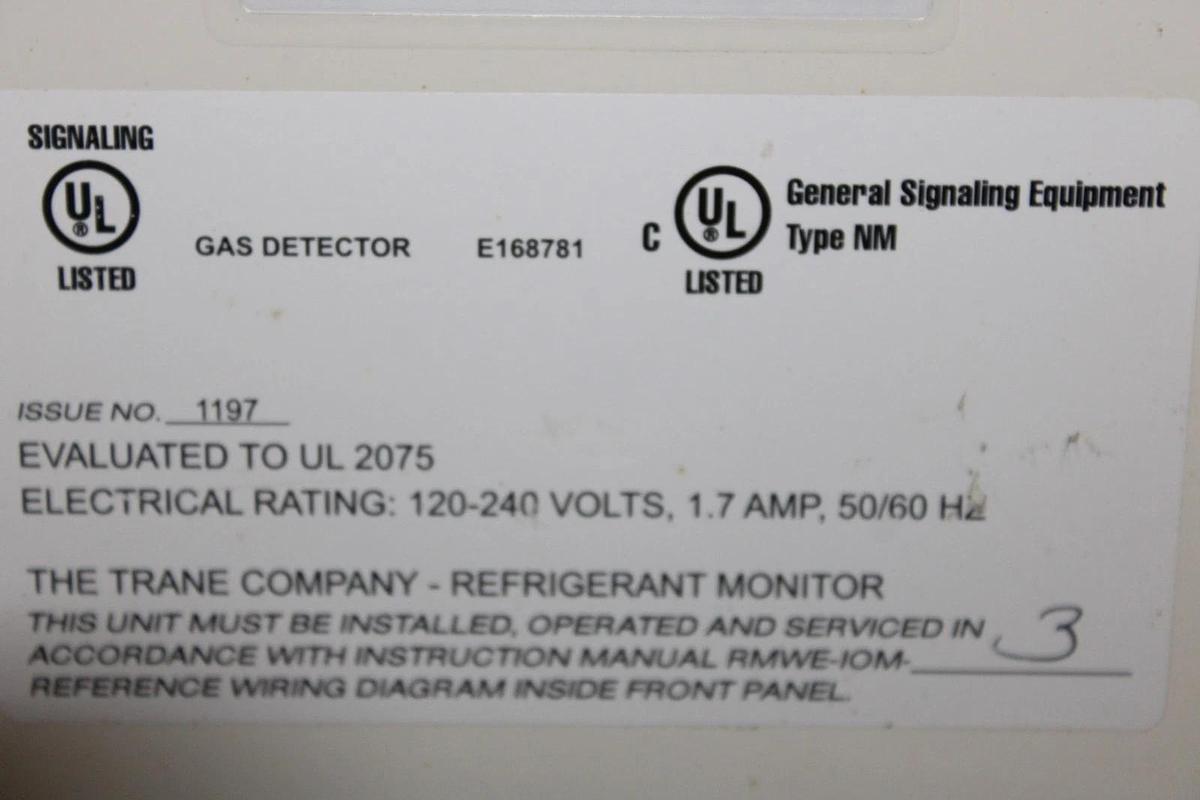 Used TRANE TRUSENSE MG REFRIGERANT 123 MONITOR RMWERP411D01001AB ENCL 4/12