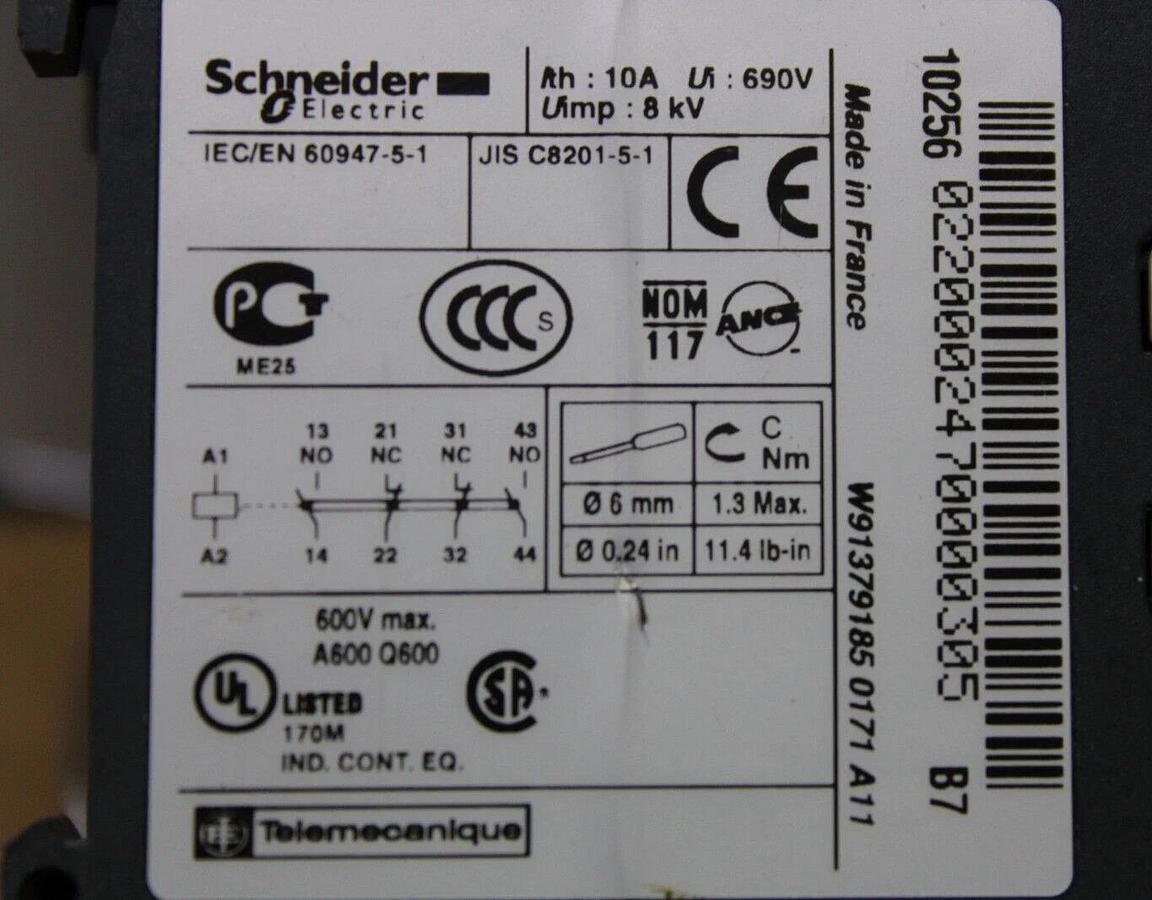 Used SCHNEIDER CONTROL RELAY CA2KN22B7 600 VAC 10 AMP COIL: 24V **WARRANTY**
