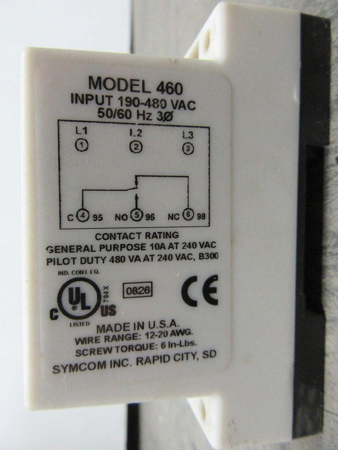 Used SYMCOM MOTOR SAVER MODEL 460 THREE PHASE MOTOR PROTECTOR 480 VAC