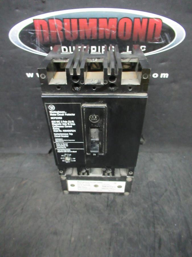 Used WESTINGHOUSE MOTOR CIRCUIT PROTECTOR MCP03150 15 AMP 600 VAC 3-POLE