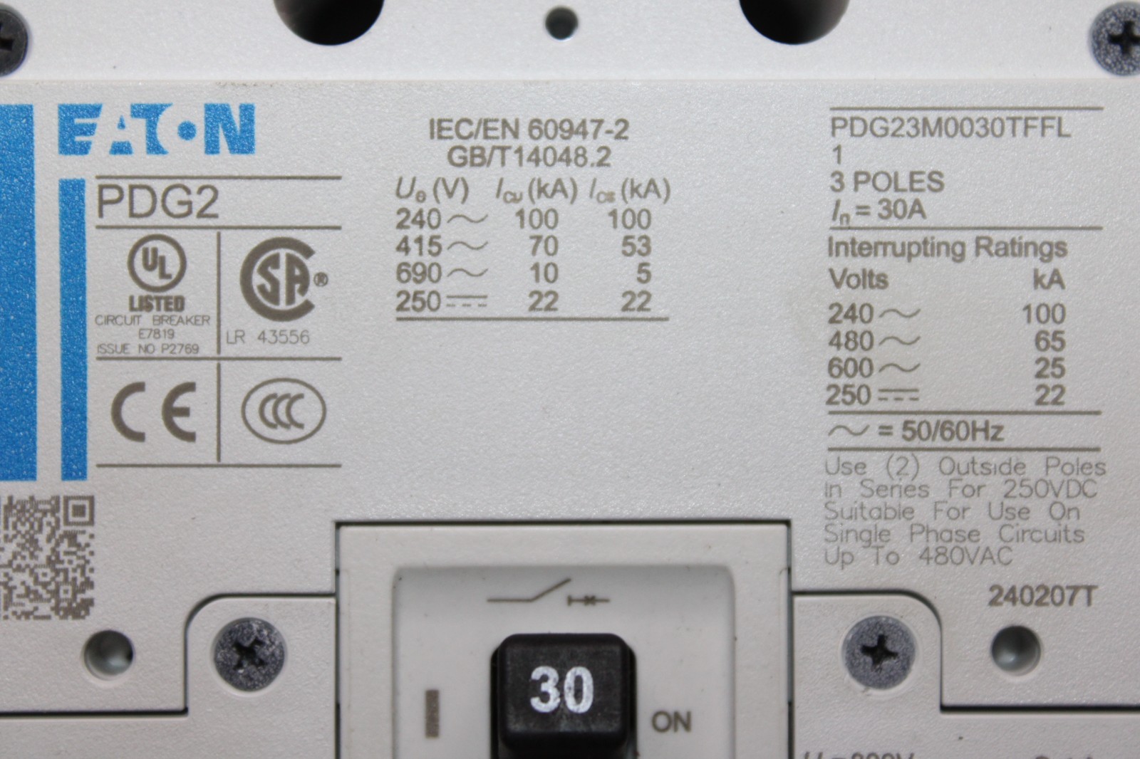 NEW EATON CIRCUIT BREAKER PDG23M0030TFFL 30 AMP 3-POLE 600 VAC *WARRANTY*