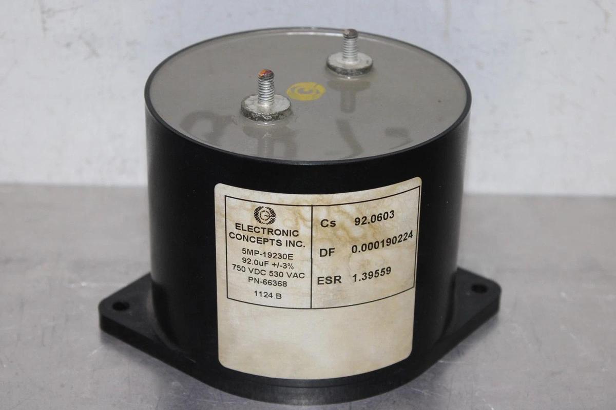 Used ELECTRONIC CONCEPTS CAPACITOR 5MP-19230E 66368 750 VDC 530 VAC 92uF