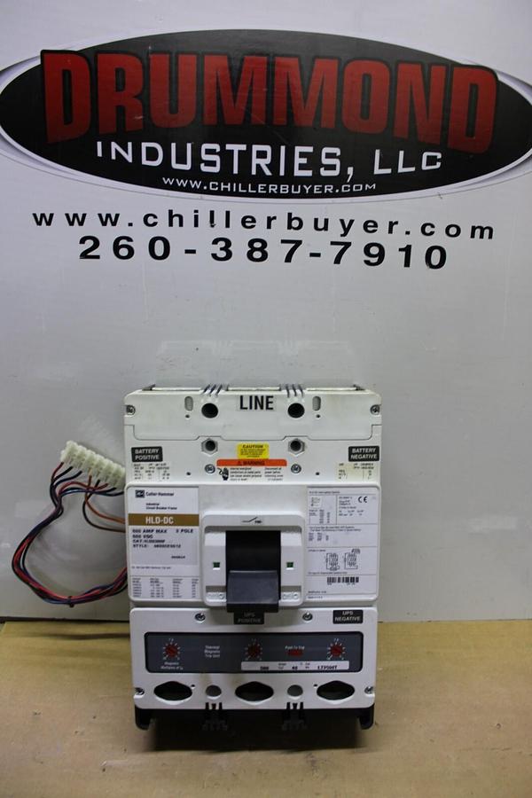 Used CUTLER-HAMMER DC CIRCUIT BREAKER HLDDC3600F 500 AMP TRIP 600 VDC W/ PLUG