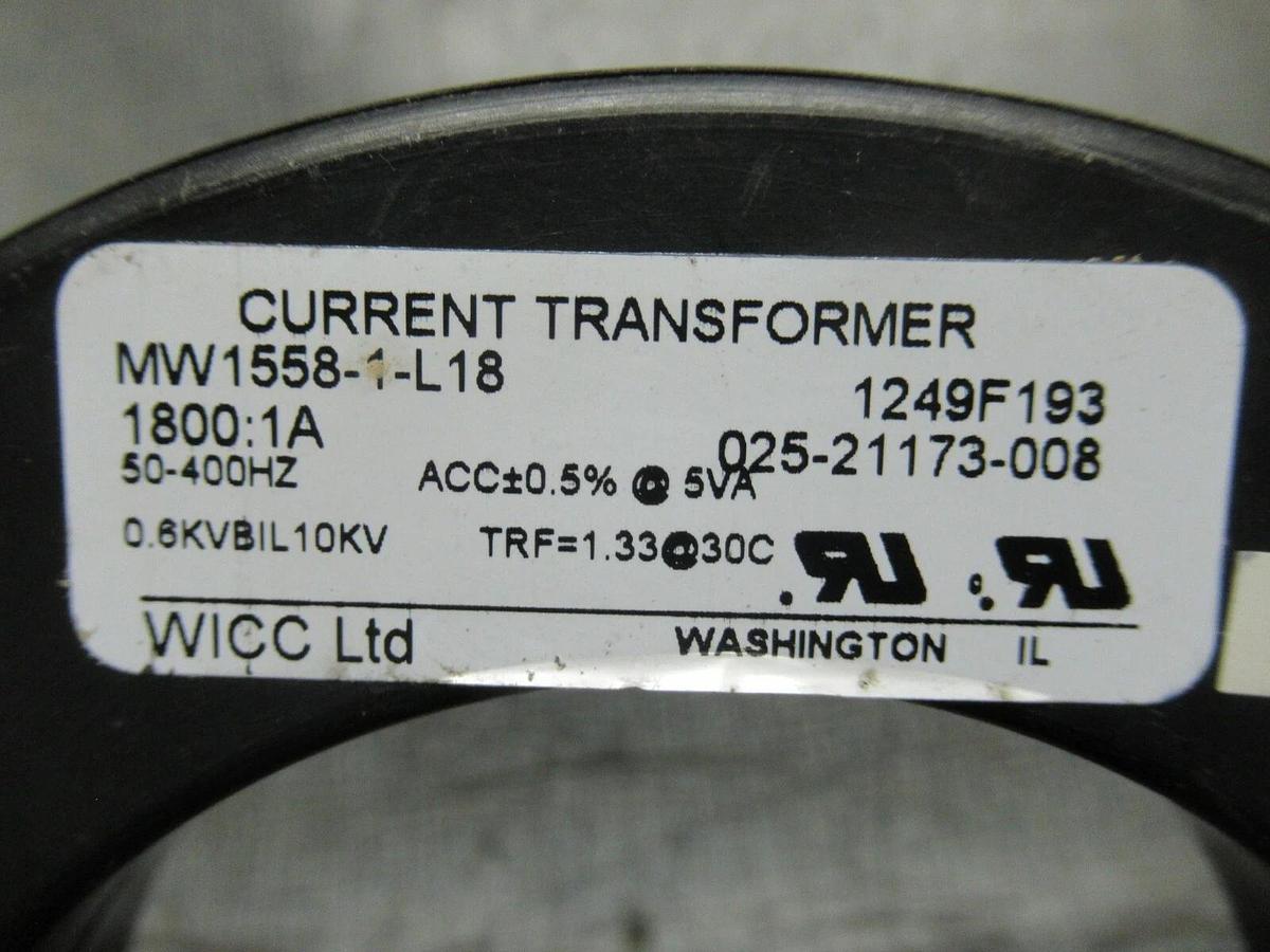 Used CURRENT TRANSFORMER CURRENT TRANSFORMER MW1558-1-L18 RATIO: 1800:5 50-400HZ