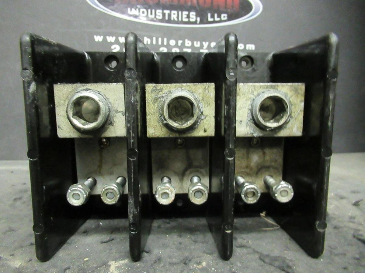 Used BUSS 16481-3 DISTRIBUTION LUG SET 380 AMP 600 VAC 3 POLE 500 MCM - 1/4-20 STUD