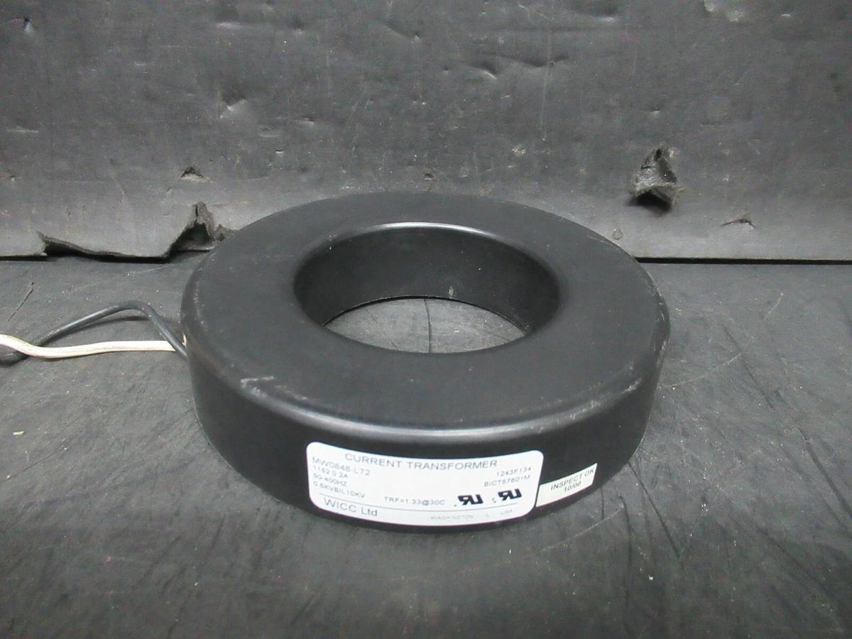 Used WICC CURRENT TRANSFORMER MW0848-L72 1152:0.2 AMP 10 KV 50-400 HZ