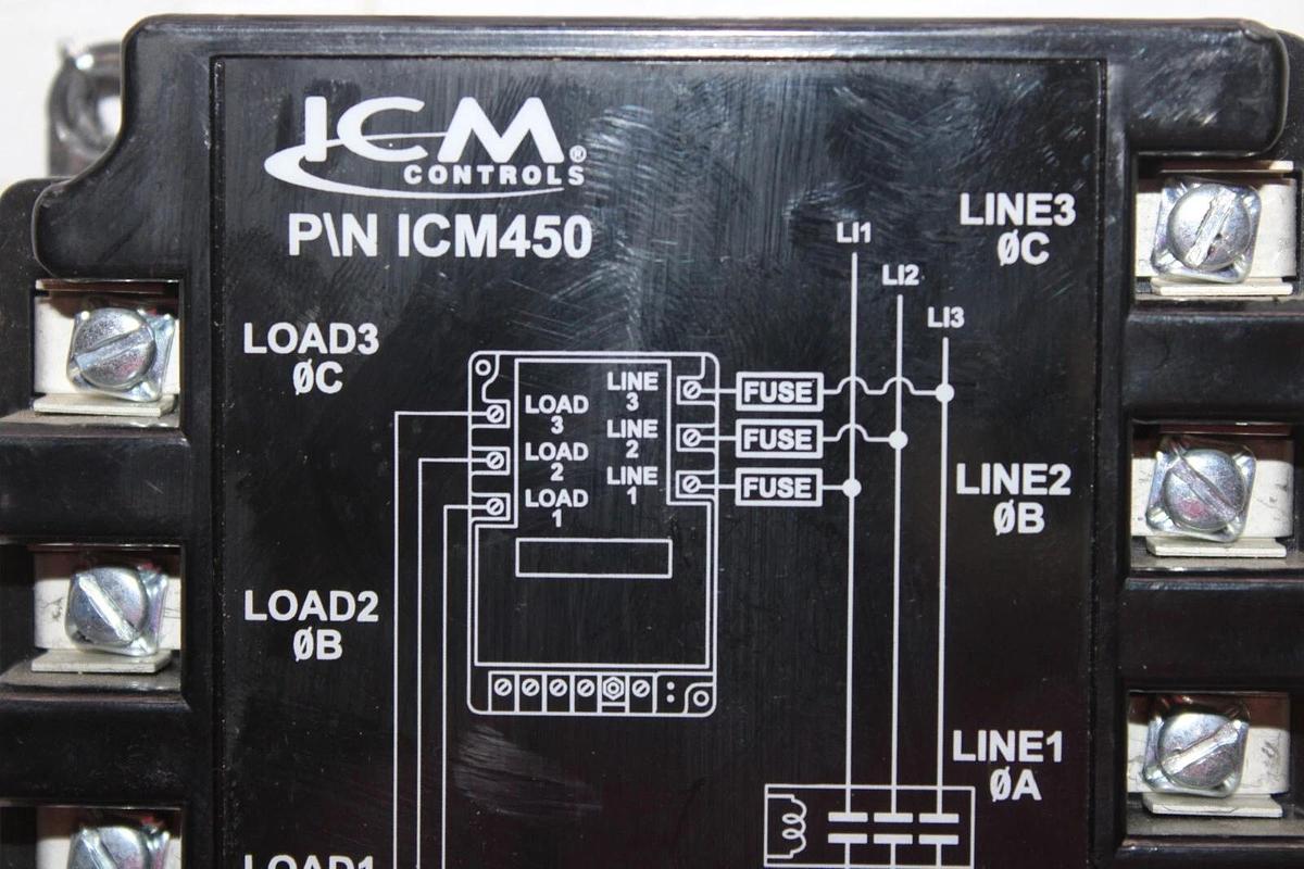 Used ICM CONTROLS THREE PHASE VOLTAGE MONITOR ICM450 190-630 VAC **WARRANTY**