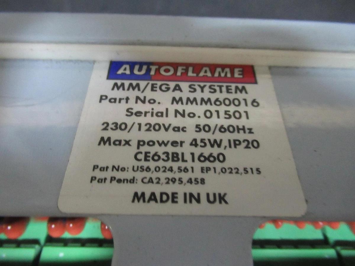 Used AUTOFLAME MM/EGA SYSTEM MM60016 MK. 6 230 VAC 45 W COMBUSTION MANAGEMENT SYSTEM