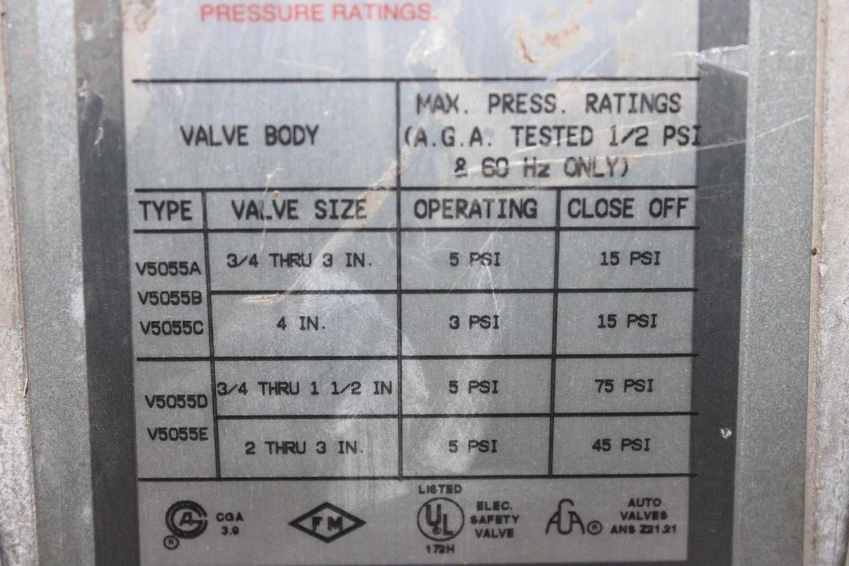 Used HONEYWELL ACTUATOR FLUID POWER GAS VALVE V4055D-1019 110/120V 1.57A 75 PSI