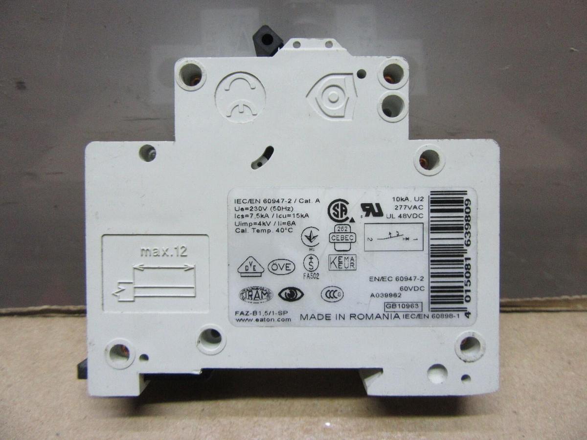 Used EATON SINGLE POLE BREAKER FAZ-B1,5/1-SP 6 AMP 277 VAC **WARRANTY INCLUDED**