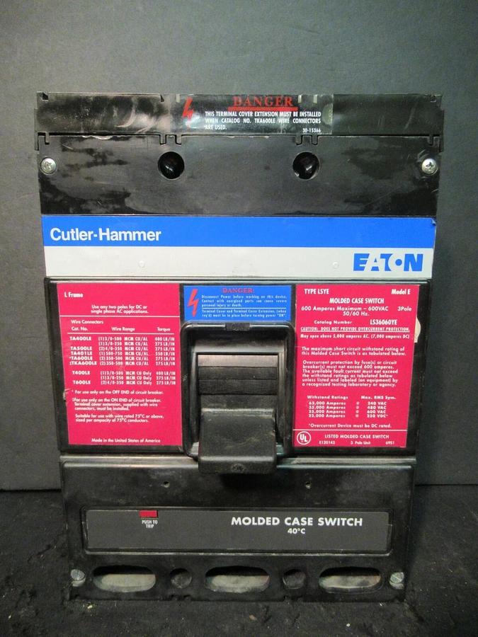 Used CUTLER HAMMER LSYE MOLDED CASE SWITCH 600 AMP 600 VAC 3 POLE LS36060YE MODEL E