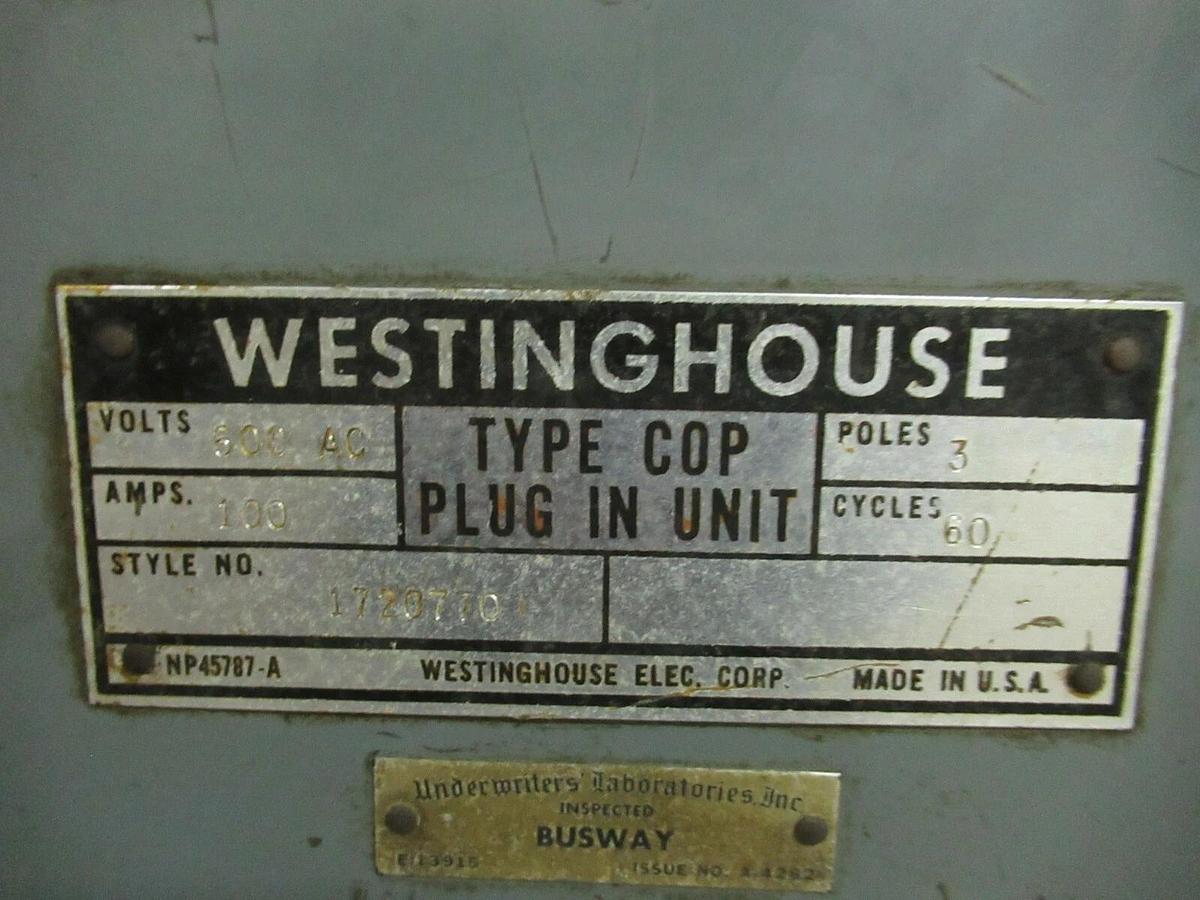 Used WESTINGHOUSE COP 100 AMP 600 VAC FUSIBLE BUSS BUS PLUG STYLE 1720770 TAP SWITCH
