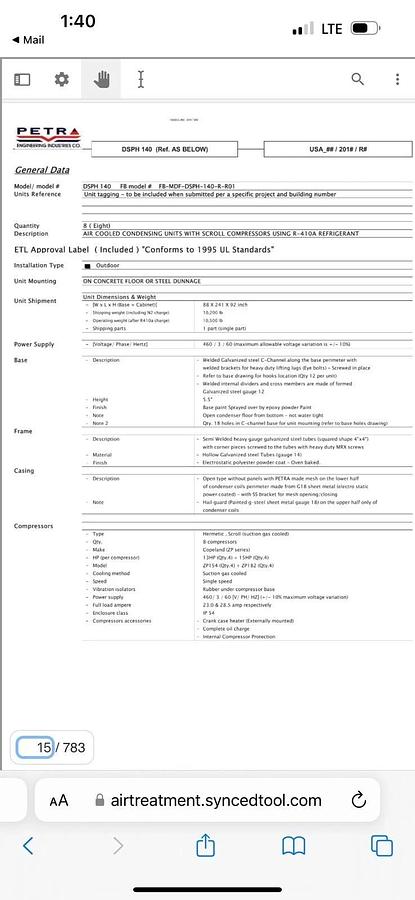 Used NEW PETRA ENGINEERING 140 TON CONDENSING UNITS DSPH140 460 VOLT CHILLER