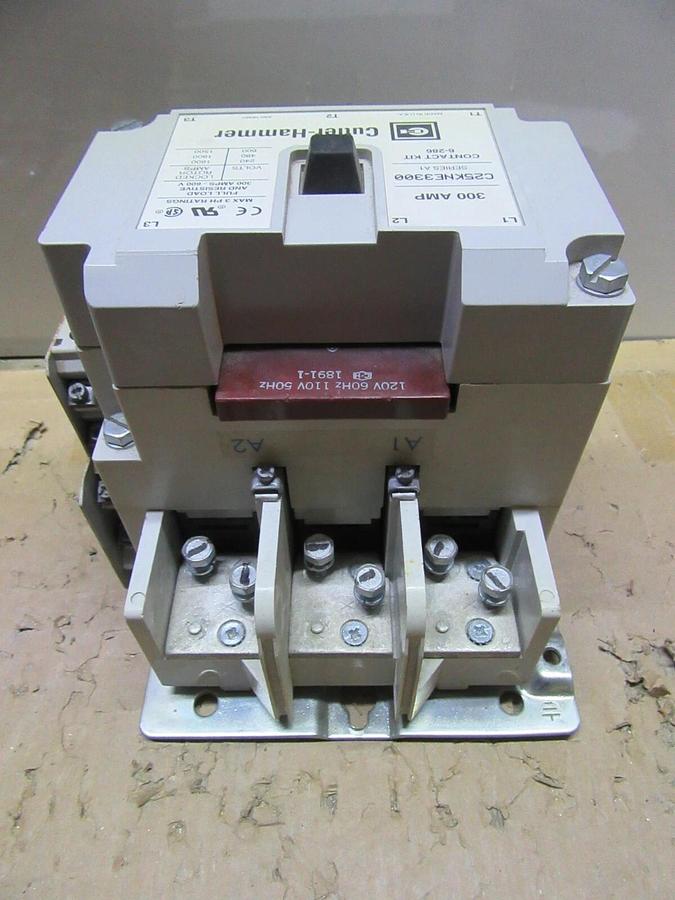 Used CUTLER HAMMER CONTACTOR C25KNE3300 300 AMP 600 VAC 3-PHASE COIL: 110/120 V