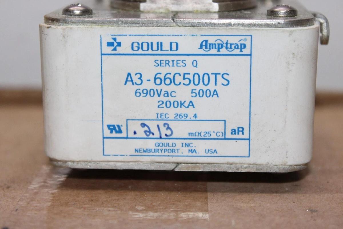 Used GOULD SQUARE BODY FUSE A3-66C500TS 500 AMP 690 VAC 200KA **WARRANTY INCLUDED**