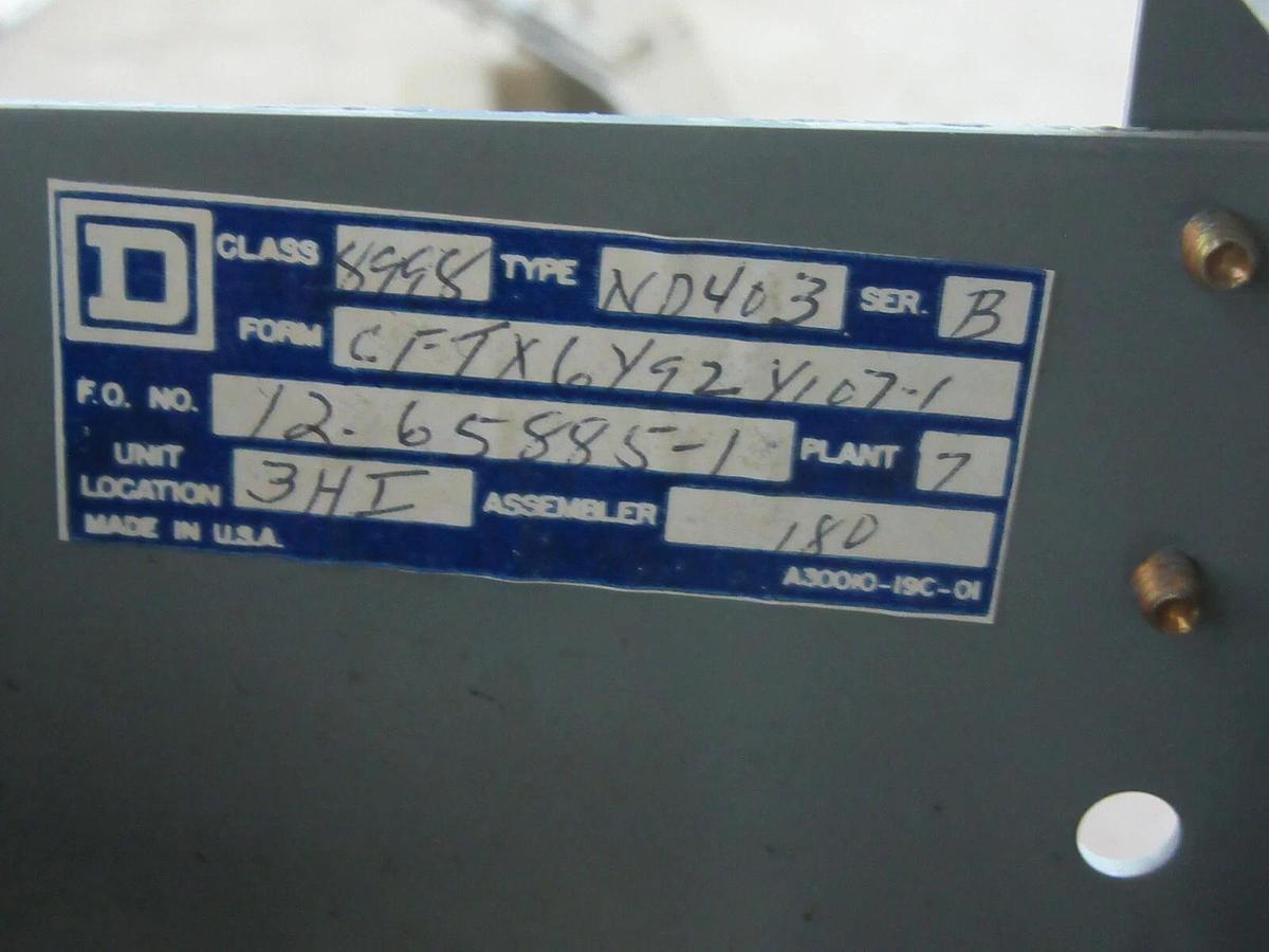 Used SQUARE D TWIN MCC FUSIBLE STARTER BUCKET 12" MODEL: 4 SIZE 1 W/ 8536-SDO1