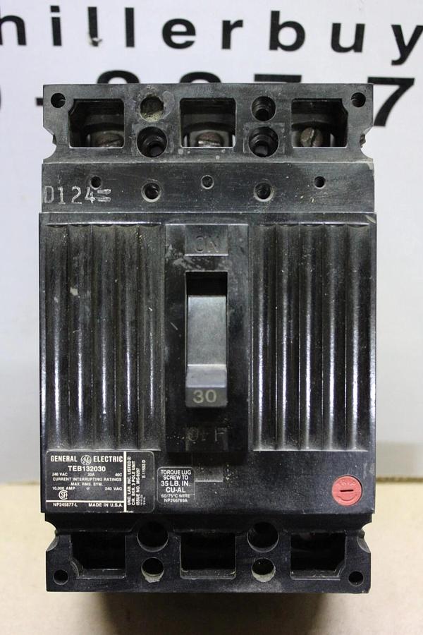 Used GE CIRCUIT BREAKER TEB132030 30 AMP 3-POLE 240 VAC **WARRANTY**