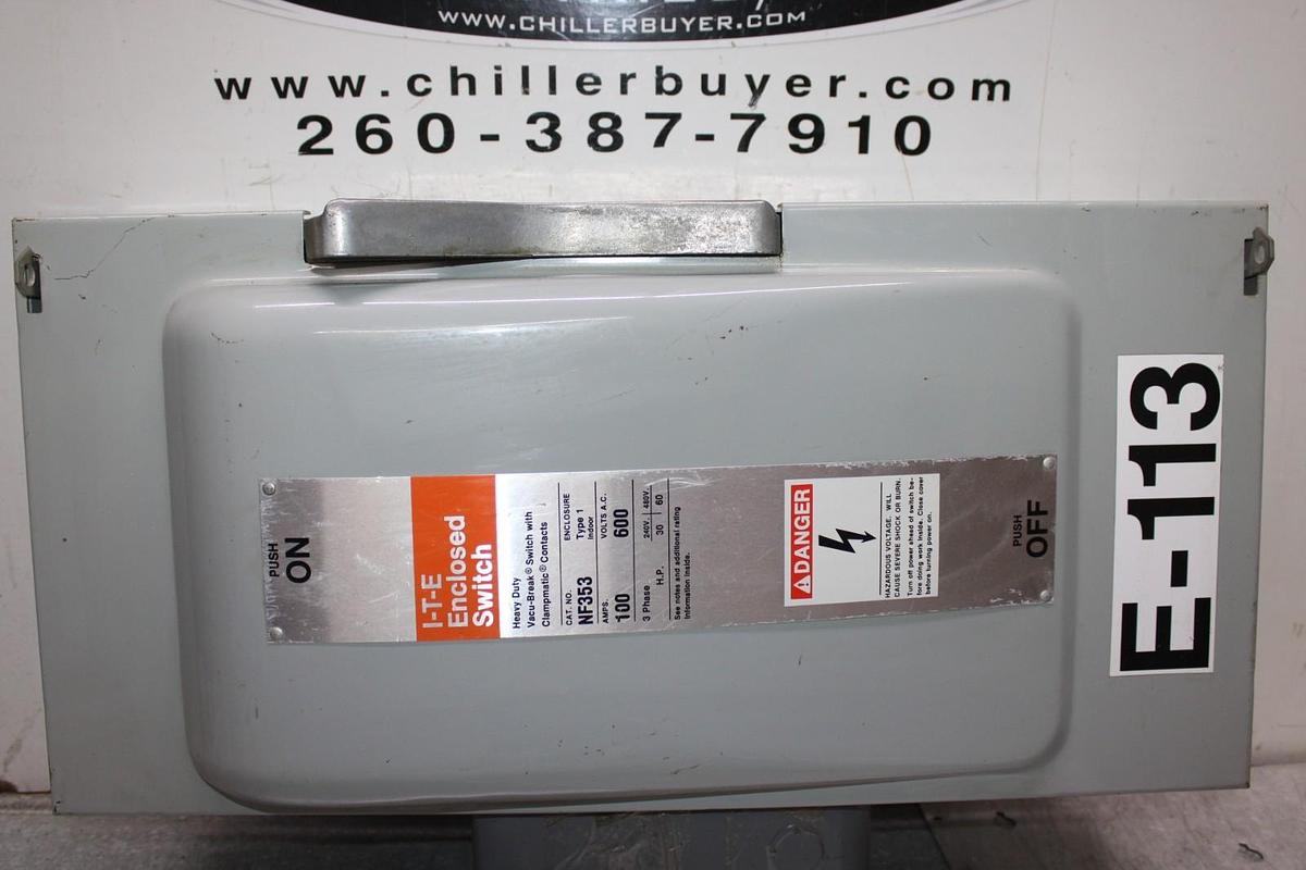 Used ITE ENCLOSED DISCONNECT SWITCH NF353 100 AMP 600 VAC TYPE 1 ENCLOSURE HEAVY DUTY
