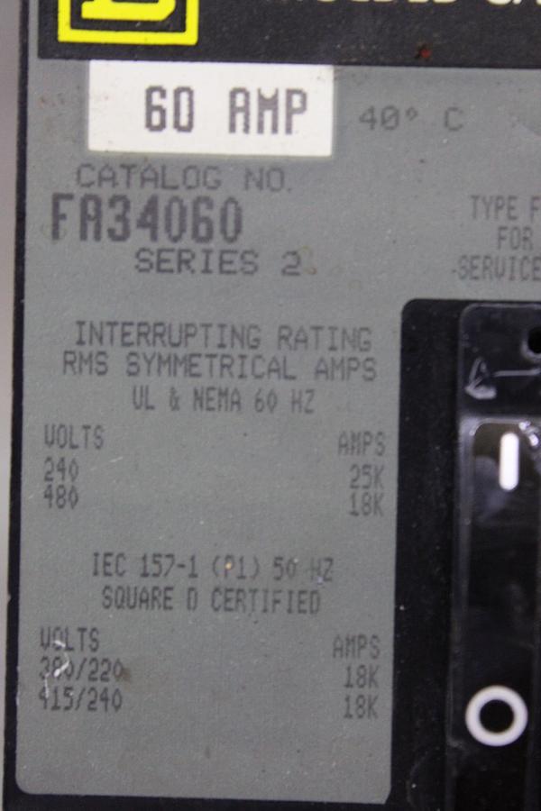 Used SQUARE D I-LINE CIRCUIT BREAKER FC34050 50 AMP 480 VAC 3-POLE