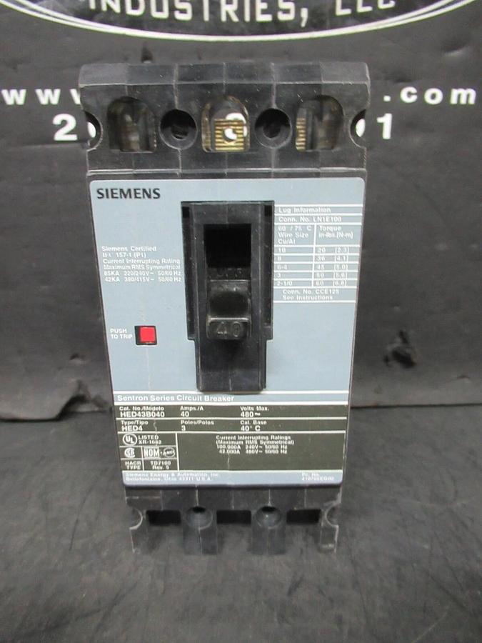 SIEMENS CIRCUIT BREAKER HED43B040 40 AMP 480 VAC 3-POLE **NEW IN BOX**
