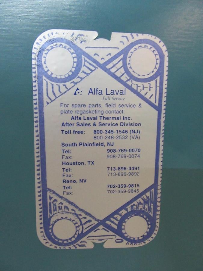 Used 687 SQ FT ALFA LAVAL PLATE AND FRAME HEAT EXCHANGER M15-BFG 105 PLATES MFG 1996