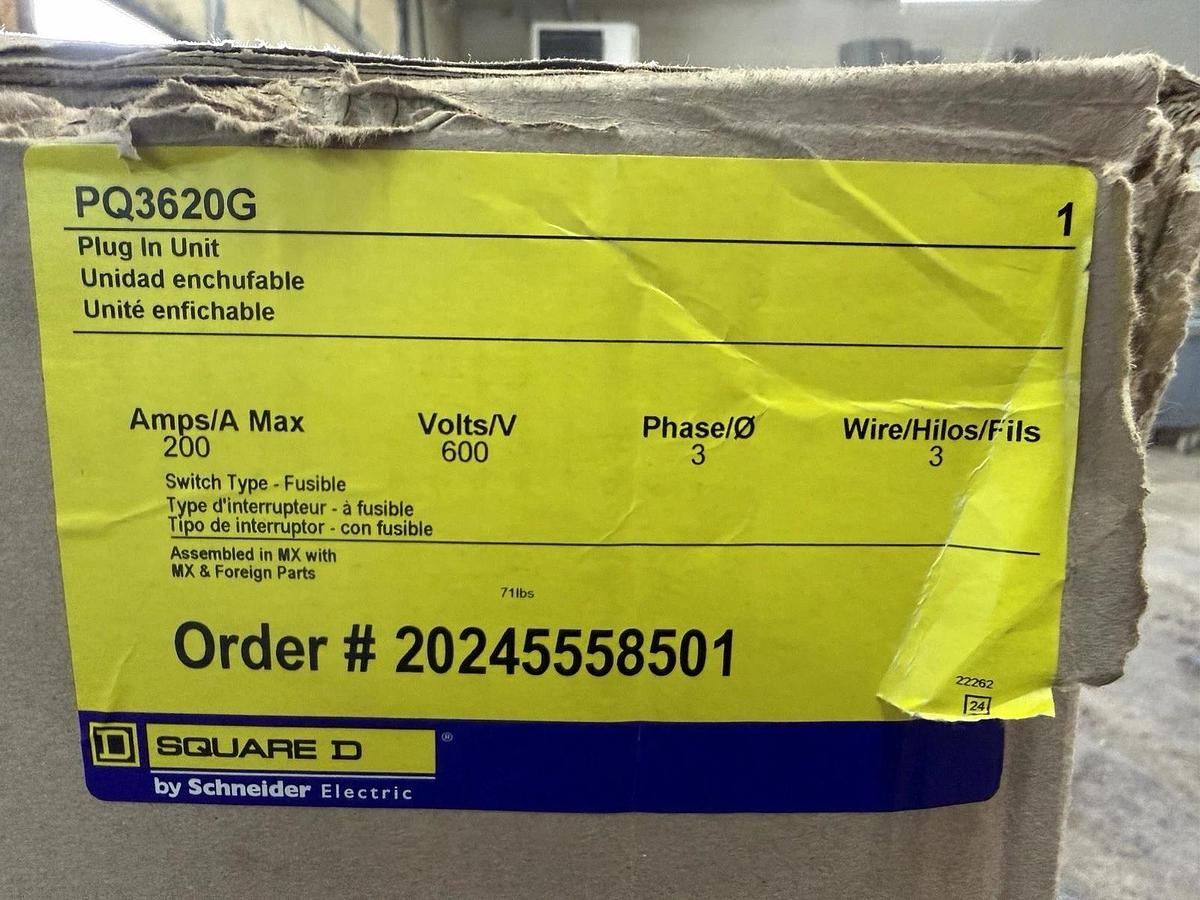 NIB SQUARE D I-LINE FUSIBLE BUSSWAY UNIT PQ3620G 200 AMP 600 VAC 3-POLE 3-WIRE