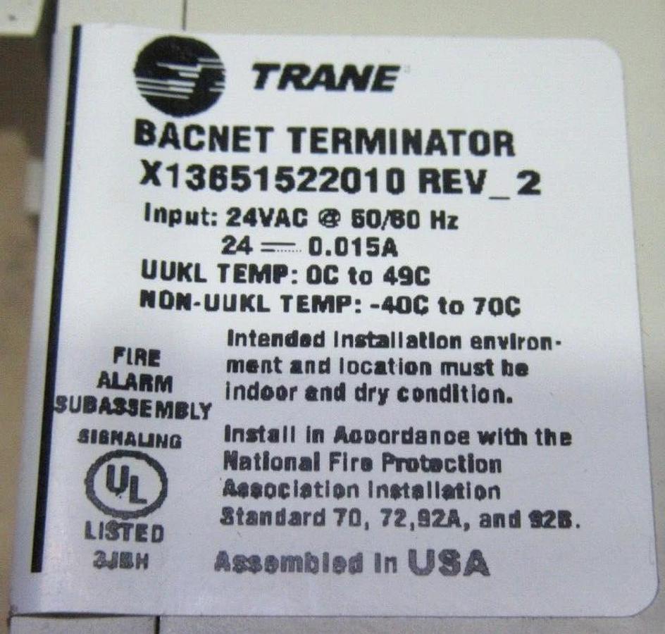 Used TRANE BACNET TERMINATOR X13651522010 REV. 2 24 VOLT 0.015 AMP **WARRANTY**
