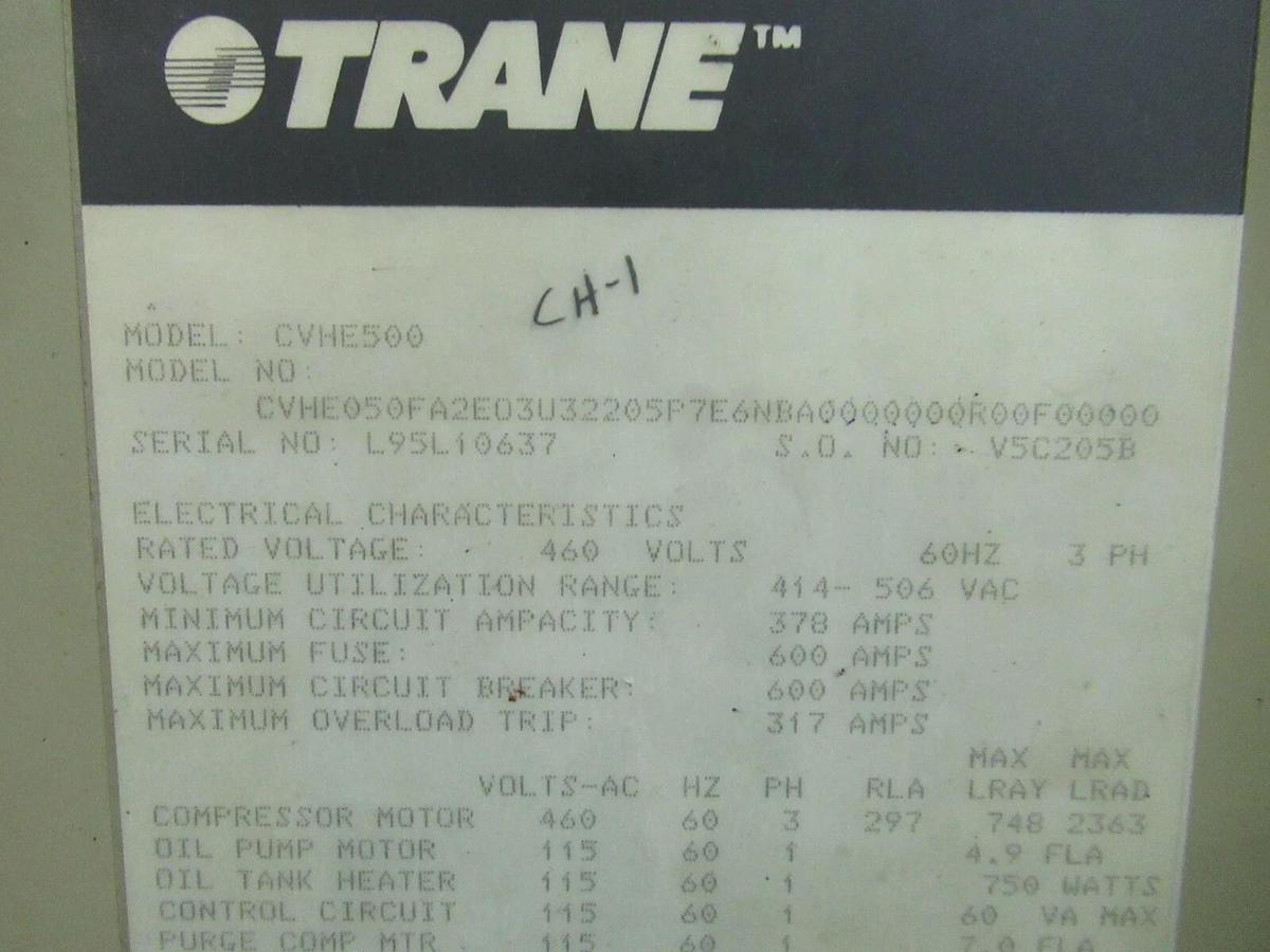 Used TRANE 500 TON CENTRAVAC ADAPTIVE CONTROL INTERFACE CVHE500 CHILLER 460 VAC R-123