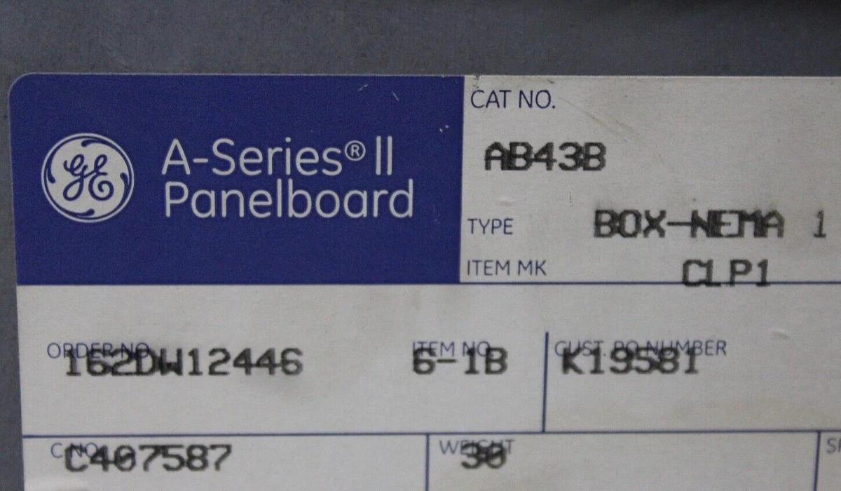 Used GENERAL ELECTRIC SERVICE PANELBOARD AB43B 225 AMP 208Y/120V 3-PHASE NEMA 1