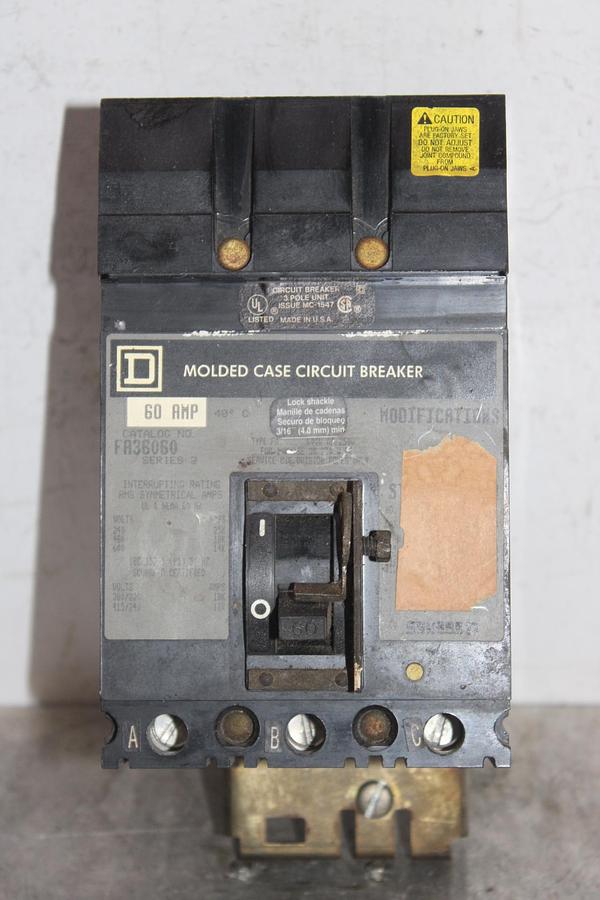 Used SQUARE D I-LINE CIRCUIT BREAKER FH26020AB 20 AMP 600 VAC 2-POLE