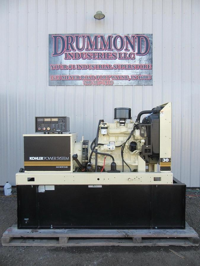 Used 30KW DIESEL GENERATOR  KOHLER 120/240 V JOHN DEERE  12-LEAD RECONNECTABLE 33 KW