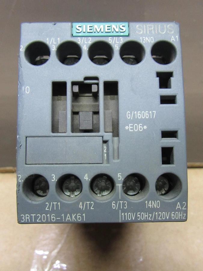 Used SIEMENS CONTACTOR 3RT2016-1AK61 600 VAC 20 AMP 7.5 HP 3-PHASE COIL: 110/120 VOLT