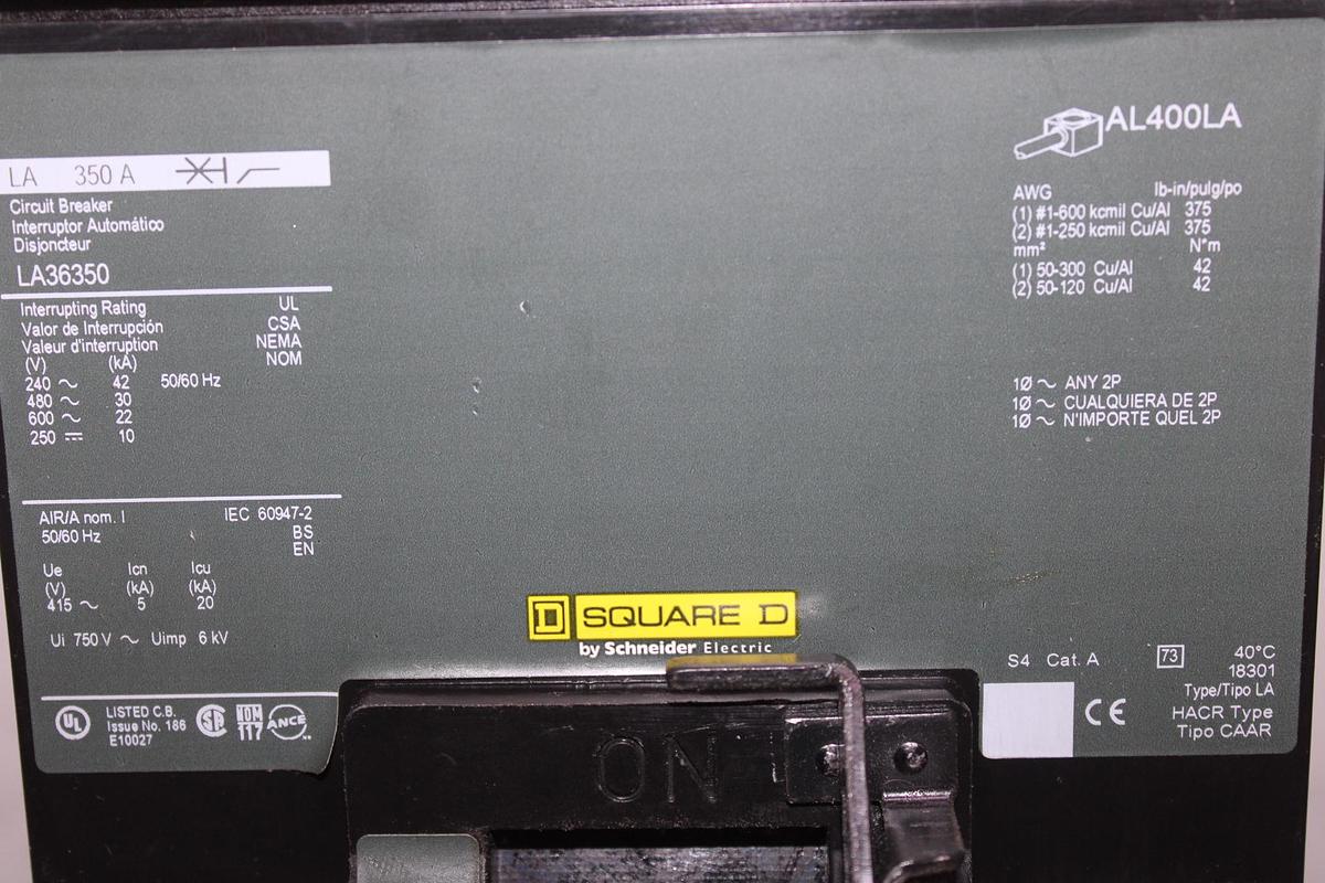 Used SQUARE D I-LINE CIRCUIT BREAKER LA36300 SERIES 4 300 AMP 600 VAC 3-POLE