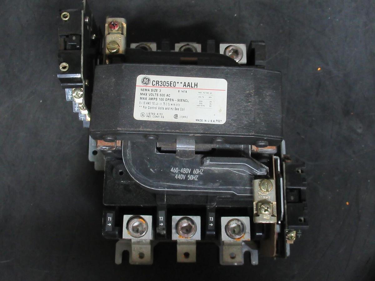 Used GE CONTACTOR CR305E0**AALH NEMA SIZE 3 600 VAC 100 AMP 50 HP 480 VOLT COIL