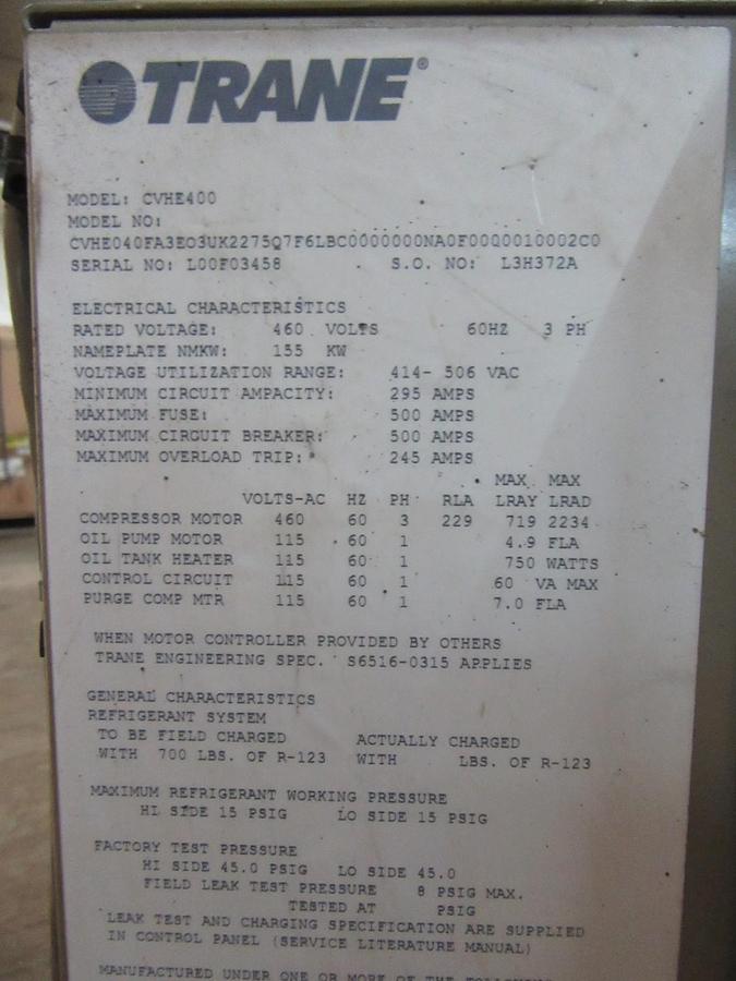 Used TRANE TRACER ADAPTIVIEW RETROFIT LIQUID CHILLER CONTROLLER CRVE203 480 V 250 HP