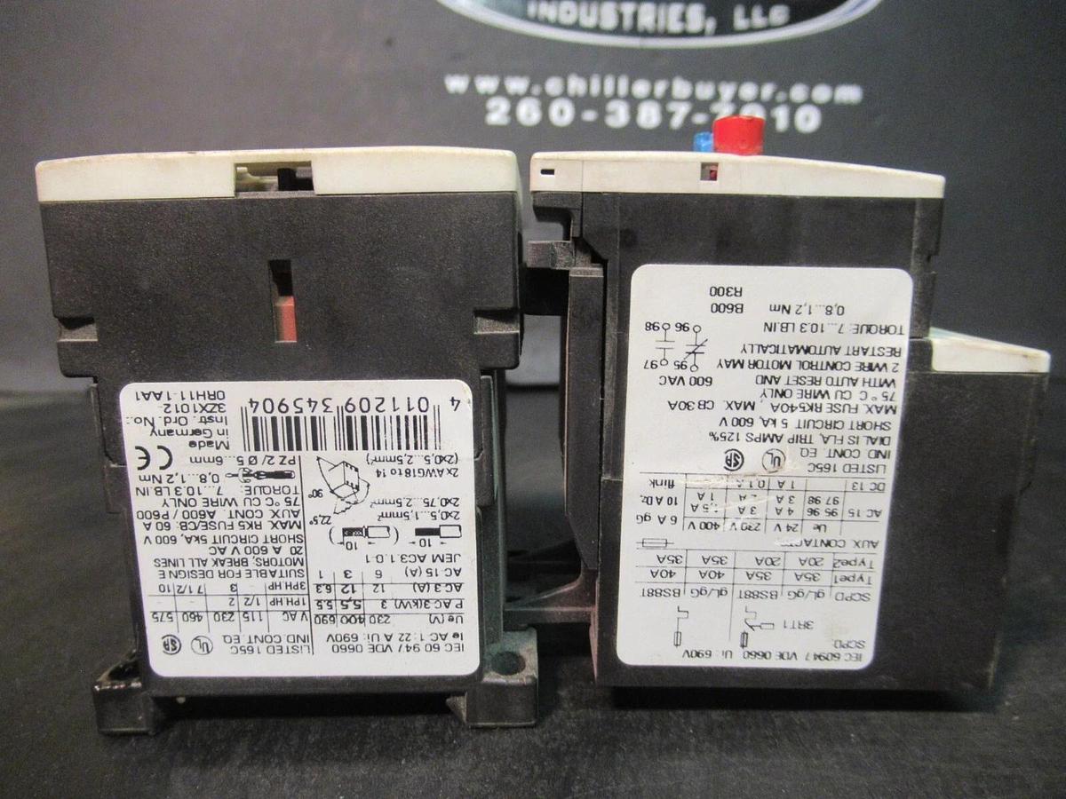 Used SIEMENS STARTER 3RT1017-1AK61 20 AMP 600 VAC 10 HP W/ 3RU1116-1JB0 OVERLOAD
