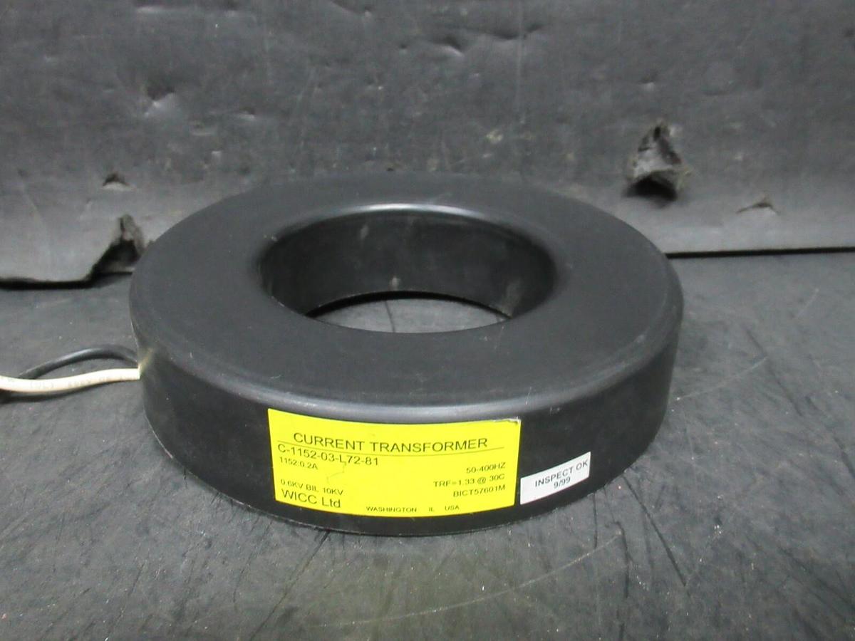 Used WICC CURRENT TRANSFORMER C-1152-03-L72-81 1152:0.2 AMP 10 KV 50-400 HZ