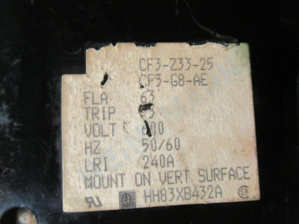 Used HEINEMANN AIRPAX CIRCUIT BREAKER CF3-Z33-25 63 AMP 600 VAC CF3-G8-AE
