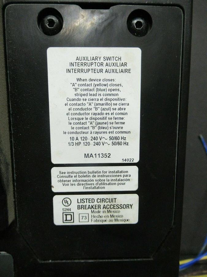 Used SQUARE D DC CIRCUIT BREAKER MHL3650032DC1625 500 AMP 600 VDC W/ UVR & AUX SWITCH