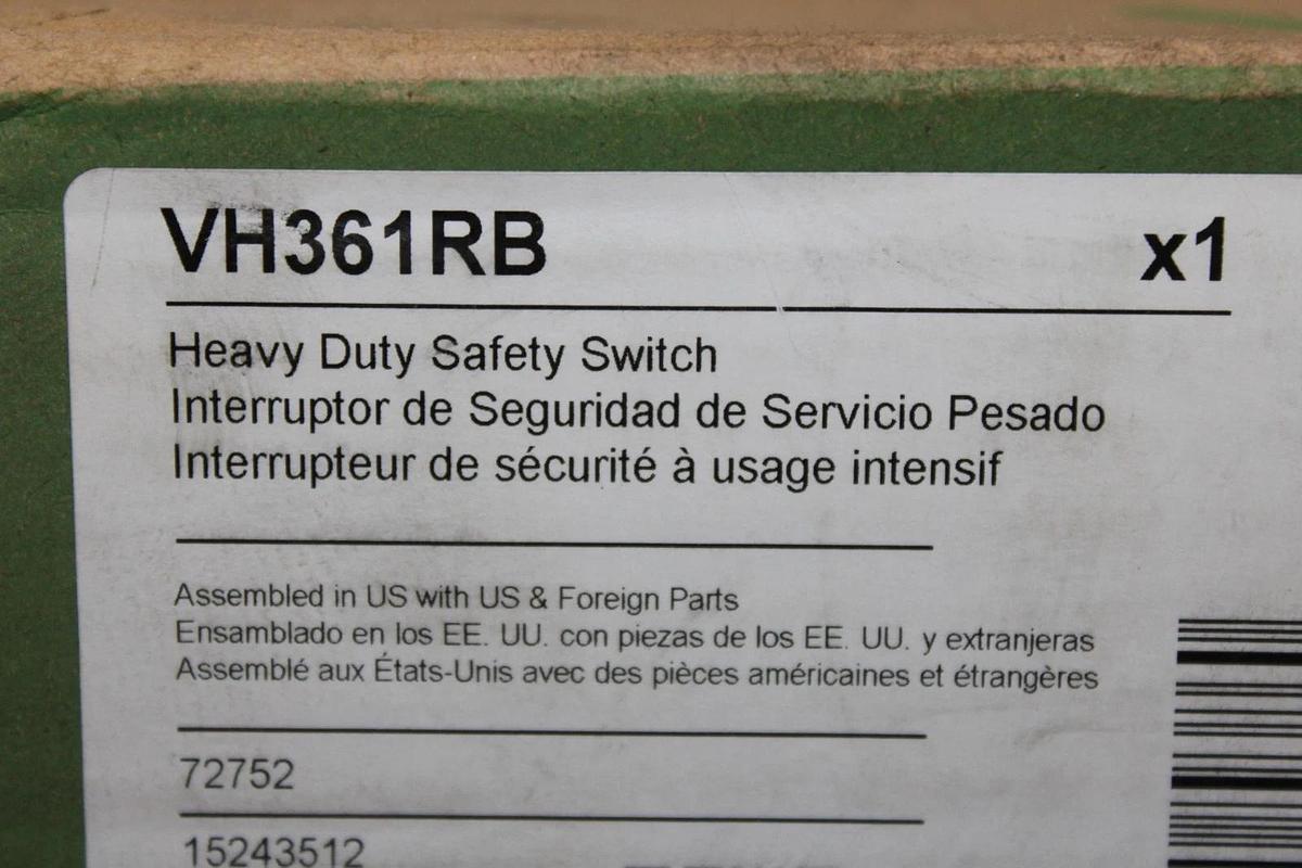 NIB SQUARE D VISIPACT HEAVY DUTY SAFETY SWITCH VHU361N 30 AMP 600 VAC TYPE 1