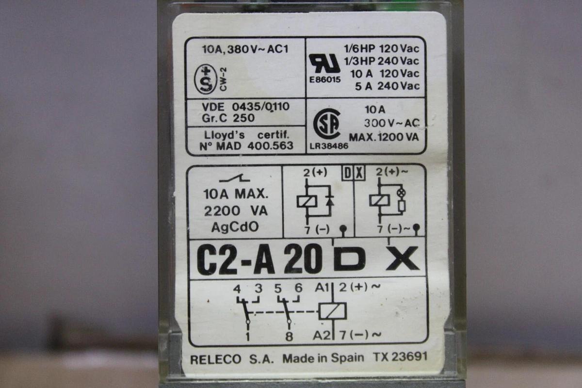 Used LOT OF 2 RELECO MR-C RELAYS C2-A-20-D-X 120/240 VAC 10 AMP *WARRANTY*